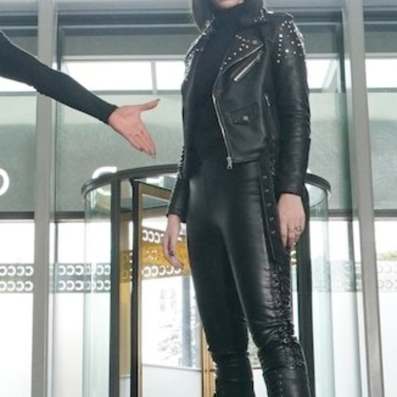 Line and Dot lace up Leather pants - Picture 3 of 5